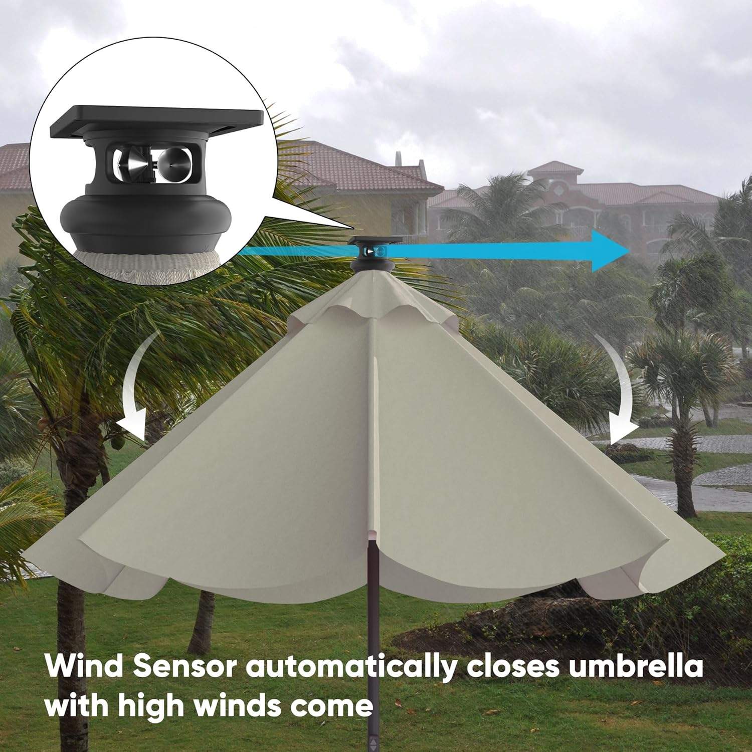 Above Height 2 Series Motorized Patio Umbrella – Remote, Solar & USB-C Charging, Center LED, Wind Sensor Auto-Close, Rust-Resistant Aluminum, UV Block for Backyard, Pool, Garden, or Beach