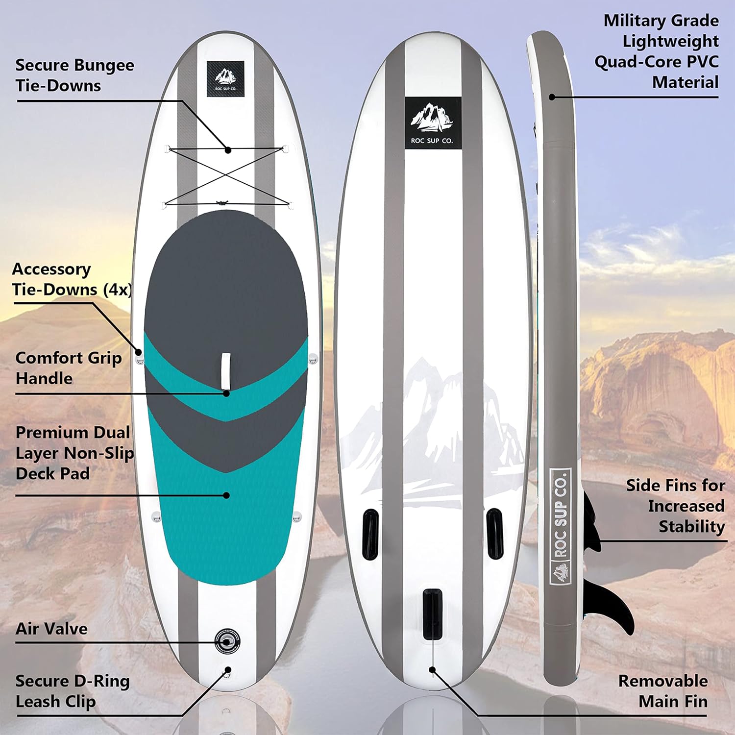 Roc Inflatable Stand Up Paddle Board with Premium SUP Paddle Board Accessories, Wide Stable Design, Non-Slip Comfort Deck for Youth & Adults