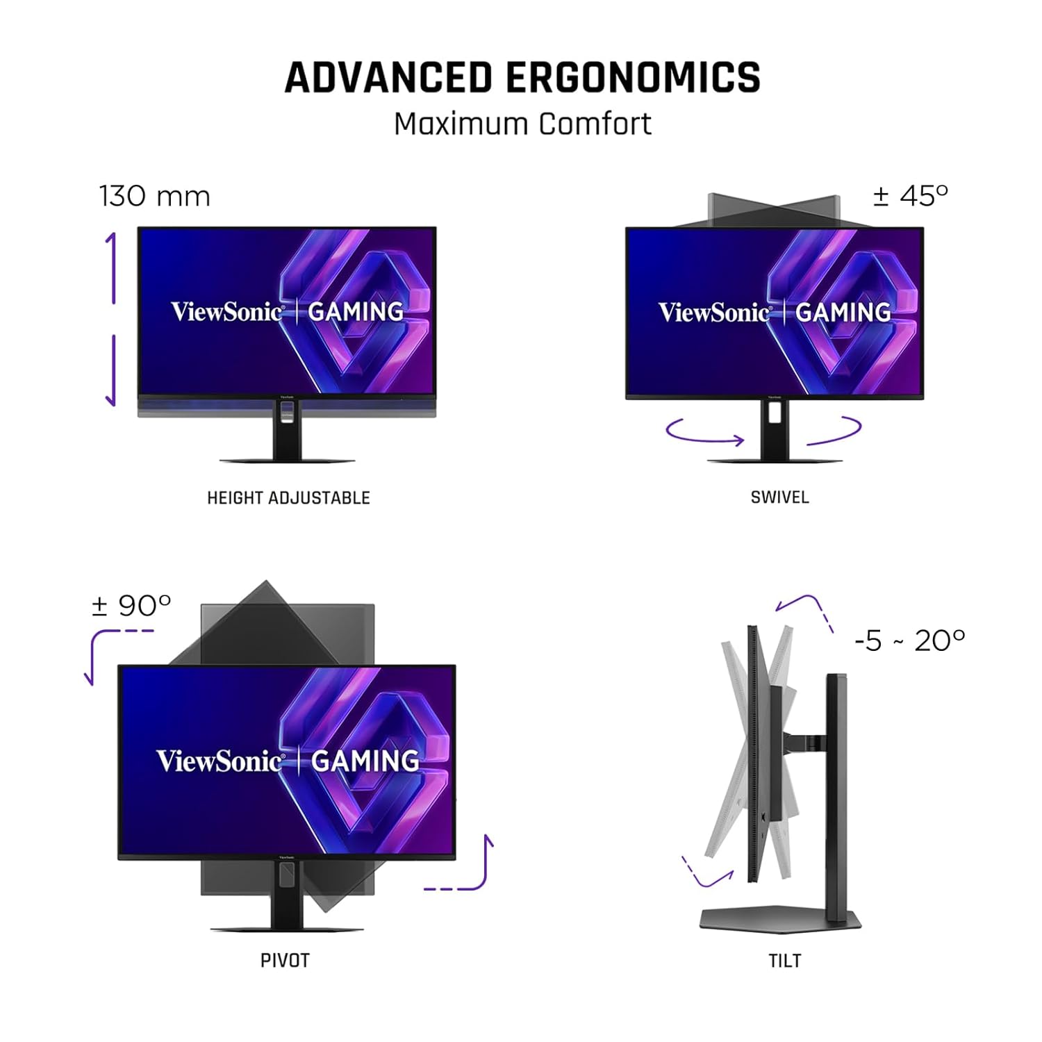 ViewSonic VX2738-2K-OLED 27 Inch 1440p Gaming Monitor, OLED Display with 240Hz and 0.03ms for Smooth Gameplay, FreeSync Premium, Eye Care Technology, Advanced Ergonomics, HDMI, and DisplayPort