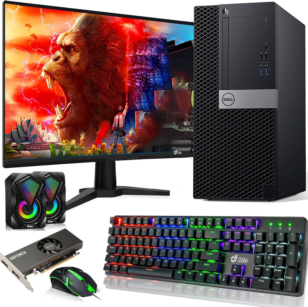 Dell Gaming Desktop Tower Computer – Intel Core i5-6500 – 16GB RAM – 512GB SSD – GeForce GTX 1050 Ti – 24" Monitor – RGB Keyboard & Mouse – RGB Speakers – Wi-Fi – Windows 11 Pro – Gaming PC (Renewed)