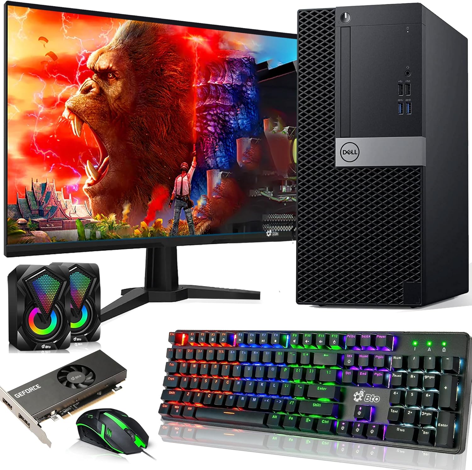 Dell Gaming Desktop Tower Computer – Intel Core i5-6500 – 16GB RAM – 512GB SSD – GeForce GTX 1050 Ti – 24" Monitor – RGB Keyboard & Mouse – RGB Speakers – Wi-Fi – Windows 11 Pro – Gaming PC (Renewed)