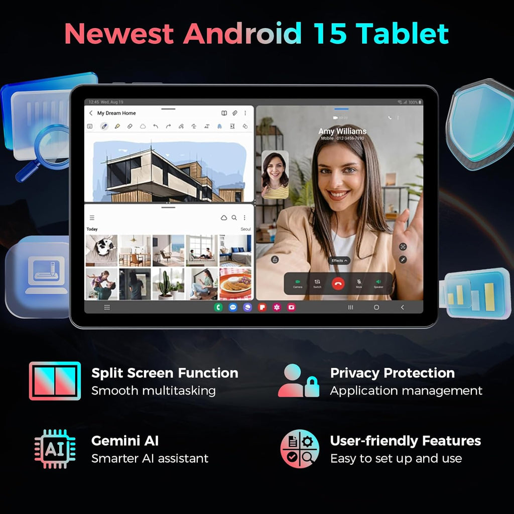 Tablet with Keyboard, 2026 Android 15 tablet with 26GB+256GB+2TB Expand, 10 Inch Tablet PC with 8-Core, Gemini AI, 5G WiFi, 8000mAh, BT5.0, GPS, Electronics Tablets with Case/Mouse/Stylus(Green Case)