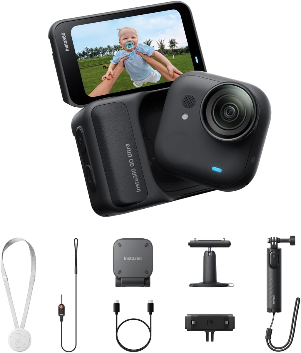 Insta360 GO Ultra Creator Bundle - Small 4K Vlogging Camera, Hands-Free, POV Cam, 1/1.28" Sensor, 53g Lightweight, 156° FOV, 200 Min Battery Life, Magnetic Wearable Action Camera for Sports, YouTube