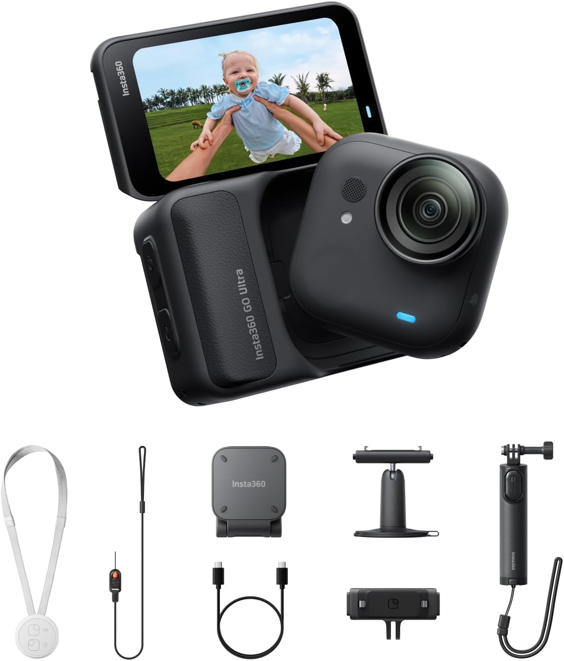 Insta360 GO Ultra Creator Bundle - Small 4K Vlogging Camera, Hands-Free, POV Cam, 1/1.28" Sensor, 53g Lightweight, 156° FOV, 200 Min Battery Life, Magnetic Wearable Action Camera for Sports, YouTube