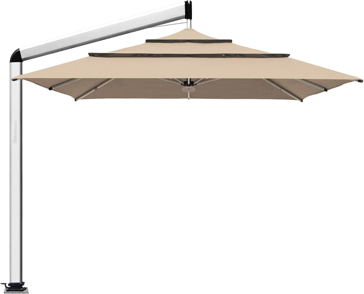 EliteShade USA Atlas 3-Tier 10x10FT Full Aluminum Cantilever Patio Umbrella for Outdoor restaurant Garden Courtyard Deck Pool and Marketing with Light,Heather Beige