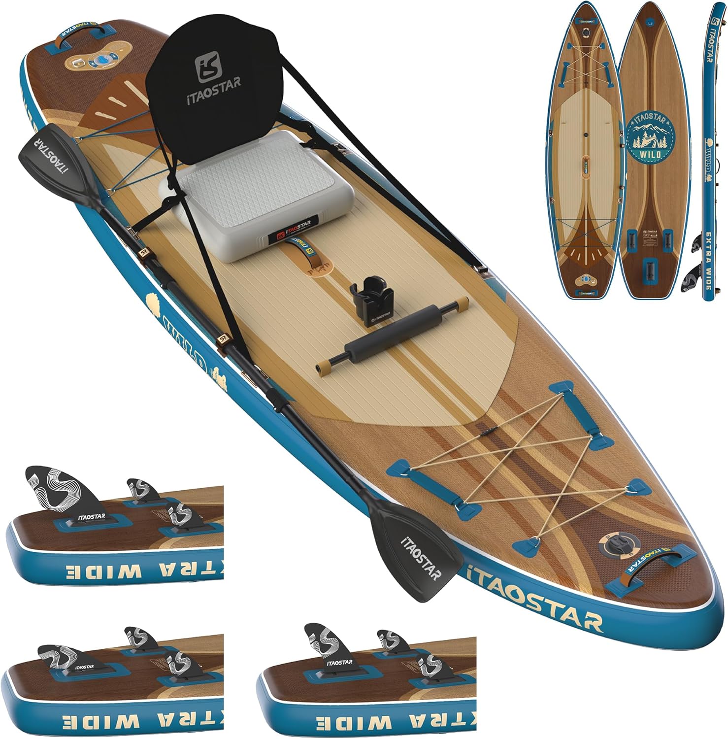 iTAOSTAR Wild 11'×36"/11'6"×34"/12'6"×33" Inflatable Paddle Board with Seat, One-Stop Premium SUP Board Gears, Tailored 5 Fins, Stable Inflatable Stand Up Paddle Boards for Youth/Adults of All Levels