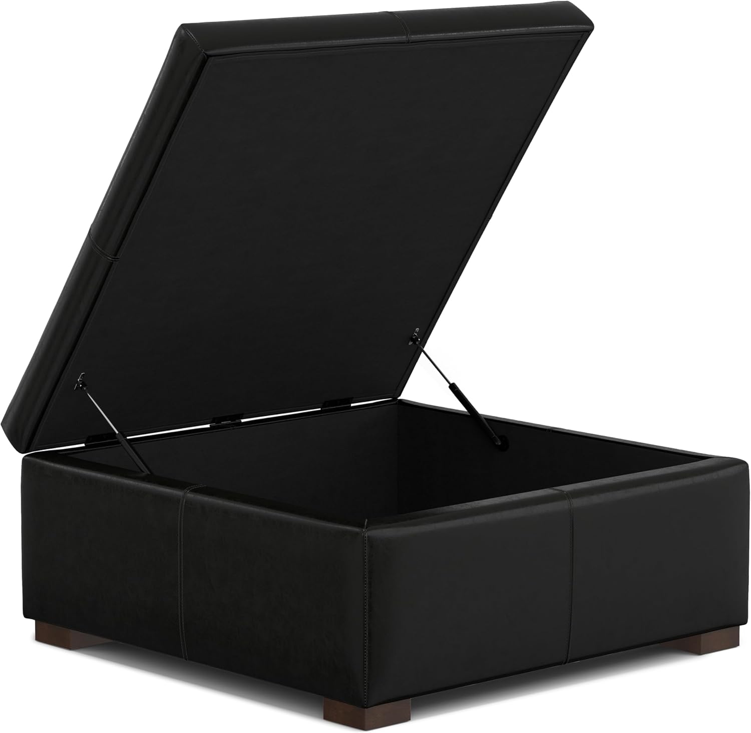 SIMPLIHOME Gabbie Storage Ottoman - 48 inch Wide Upholstered Vegan Leather Rectangle Storage Ottoman Bench in Midnight Black, Contemporary Ottoman for Living Room with Lift-Up Lid