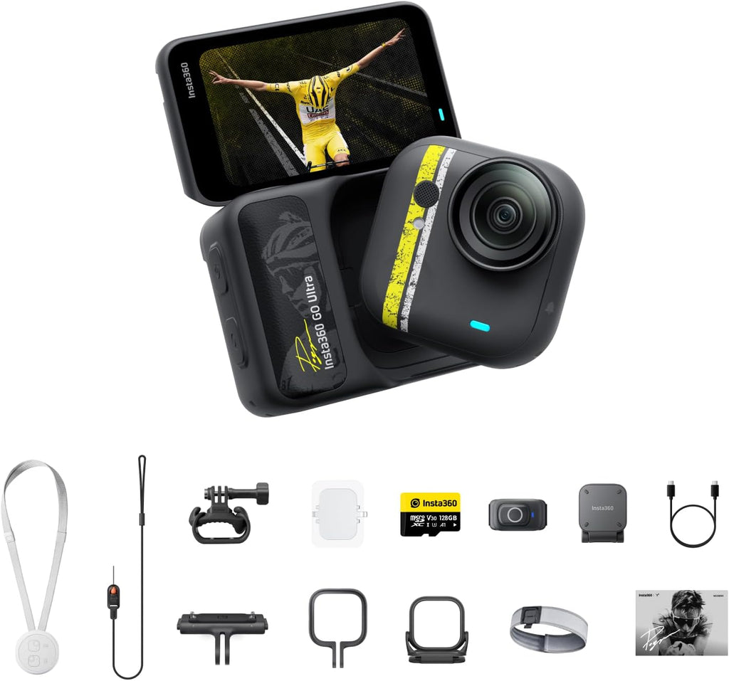 Insta360 GO Ultra Tadej Pogačar Edition - Small 4K Vlogging Camera, Hands-Free, POV Cam, 1/1.28" Sensor, 53g Lightweight, 156° FOV, 200 Min Battery Life, Magnetic Wearable Action Camera for Cycling
