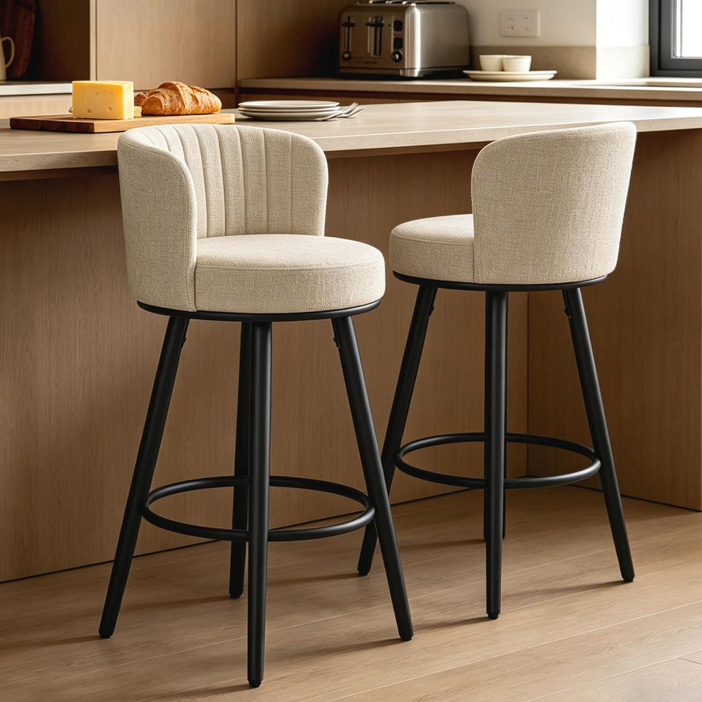 Swivel Bar Stools Set of 2, 28" Seat Height, Modern Design, Upholstered Barstools with Back and Footrest, Metal Legs, Suitable for Kitchen Island, Counter, Dining Room