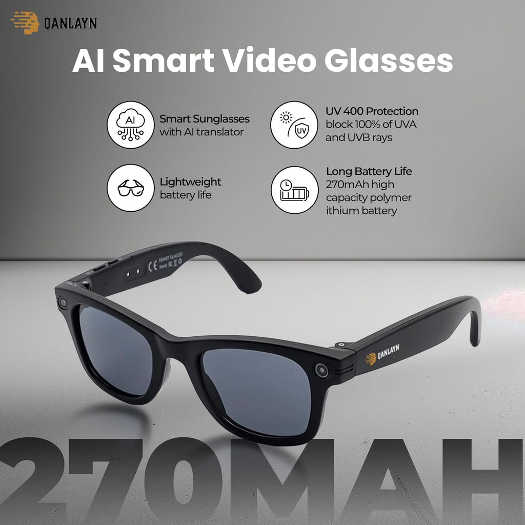 Smart Camera Glasses for Hands-Free Video & Travel Translation, 8MP HD POV Recording, AI Voice Control,Waterproof, photochromic Lenses