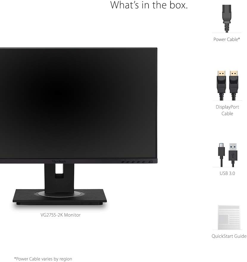 ViewSonic VG2755-2K 24 Inch IPS 1440p Monitor with USB C, HDMI, DisplayPort and 40 Degree Tilt Ergonomics (Renewed)