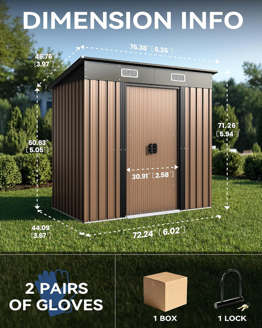 6x4FT Outdoor Storage Shed, Waterproof Metal Garden Shed with Lockable Sliding Door, Outside Tool Shed for Backyard Garden Patio Lawn Poolside