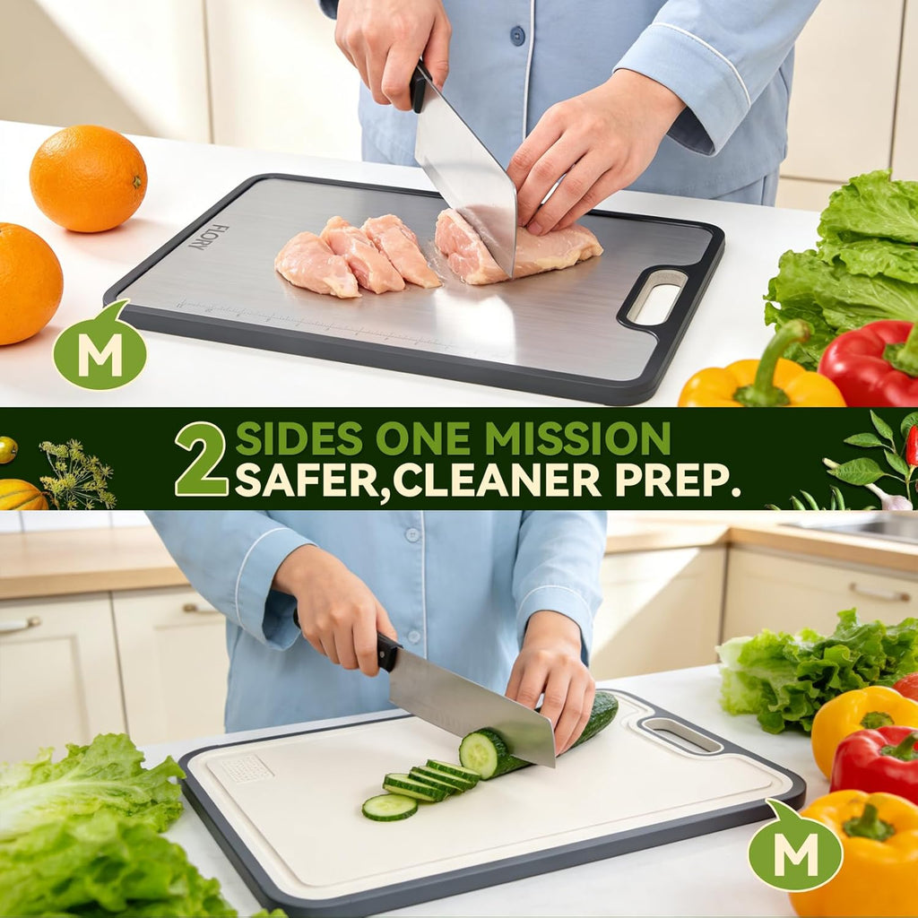 R FLORY Titanium Cutting Board for Kitchen Set of 3, 2-in-1 Double-Sided Chopping Board, Titanium/PP Large Cutting Boards, 18”x12”,(S+M+L)