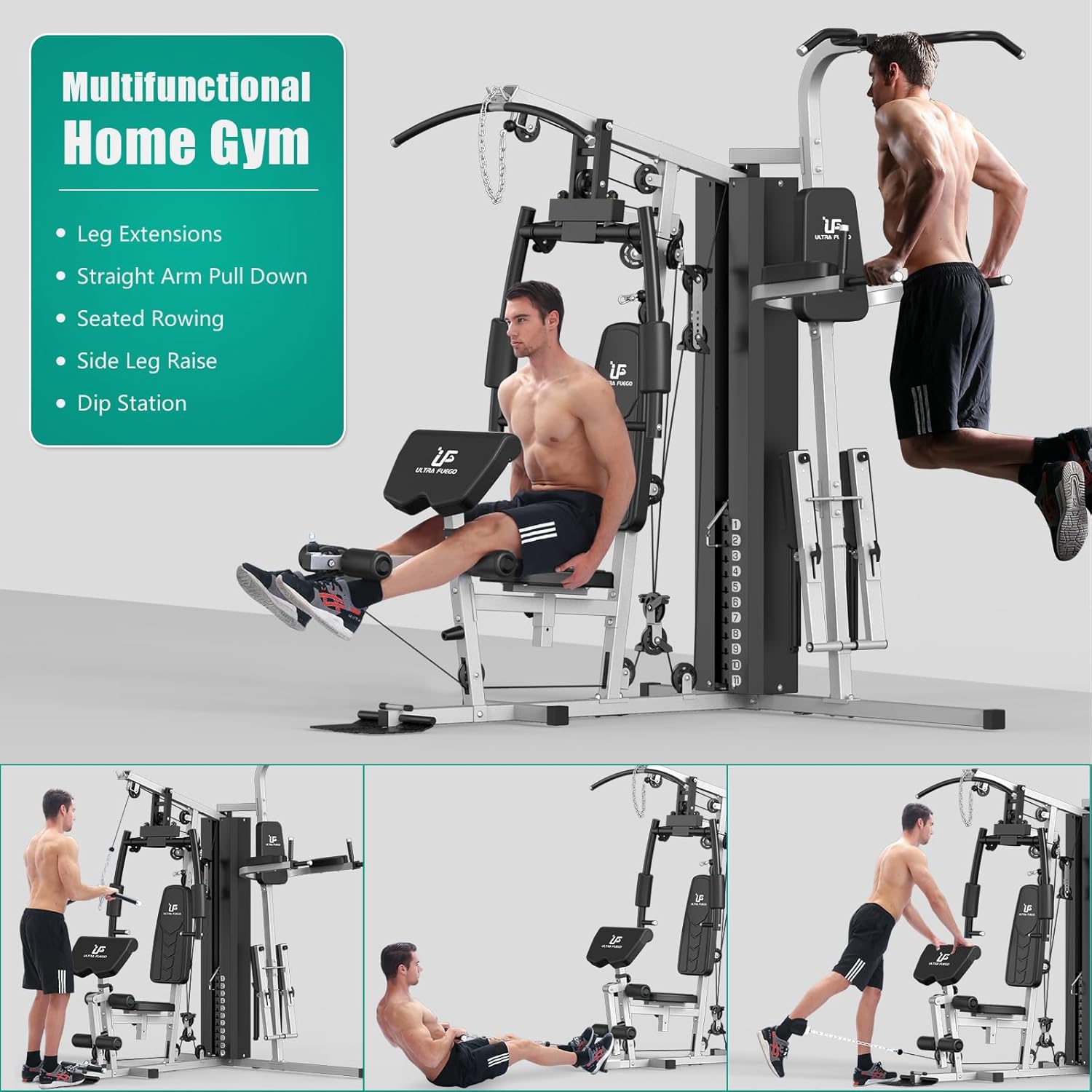 ULTRA FUEGO Multifunctional Home Gym Equipment Workout Station with Pulley System, Arm, and Leg Developer for Full Body Training