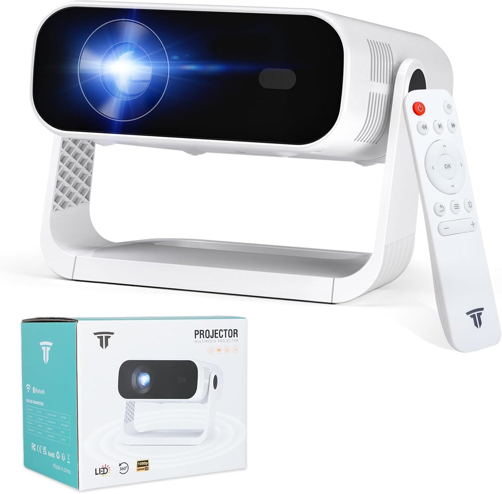 ZDK 1080P Movie Projector for Bedroom: Smooth Grain Free Image Quality with Crisp Details for Family - 360°Rotatable Mini Proyector with Wifi & Bluetooth - 4K Support TV iPhone Airplay - White