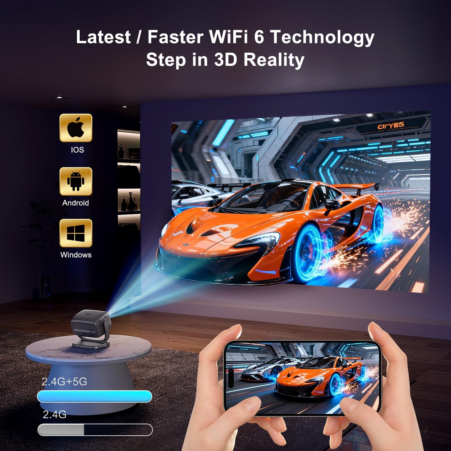 4K Smart Portable Projector with 5G WiFi,Bluetooth 5.2,600 ANSI Projector with Built in App,1080P Outdoor Movie Projector with 4P4D Correction,Rotatable 180°,Max 220" Compatible with iPhone/Android/TV