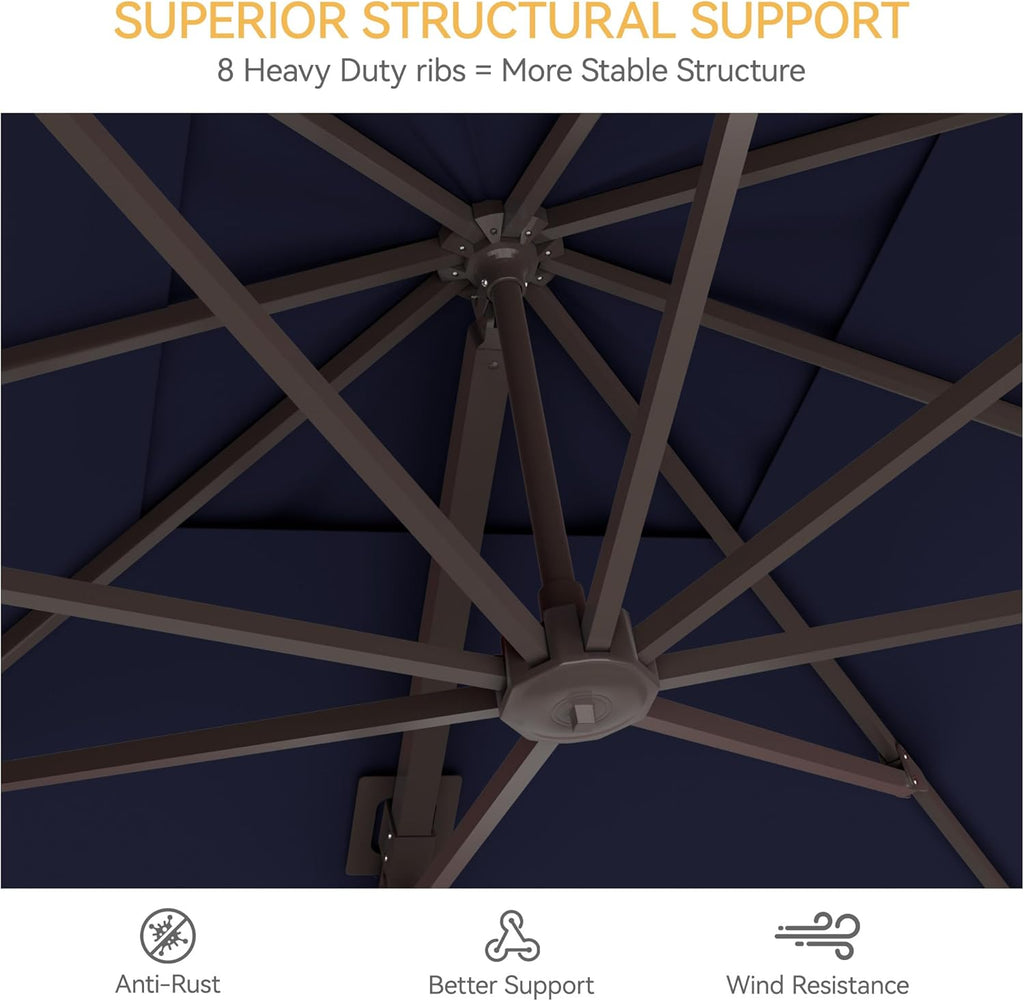 9x12 FT Patio Umbrella, Large Cantilever Rectangular Double Top Heavy Duty Offset Umbrellas with 360° Rotation, Outdoor shade for Garden Deck Pool, Navy
