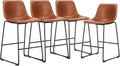 DUMOS 26 Inch Counter Height Bar Stools Set of 4, Modern Faux Leather High Barstools with Back and Metal Leg, Bar Chairs for Kitchen lsland, Brown