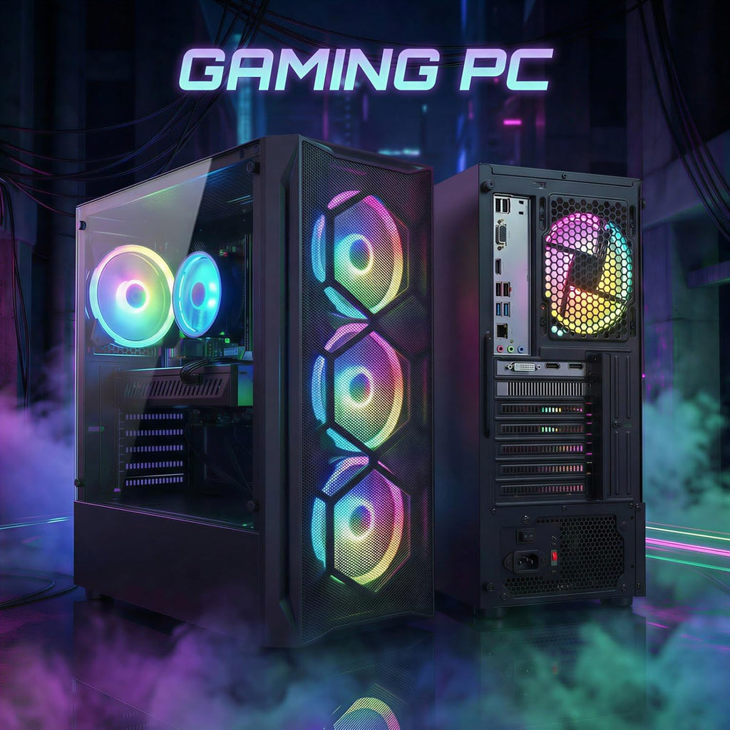 STGAubron Gaming PC Desktop Computer, Intel Core i7 8th Gen up to 4.1G, Radeon RX 580 8G, 16GB DDR4, 1TB SSD, WiFi 6, BT 5.2, RGB Fan x4, Windows 11 Home