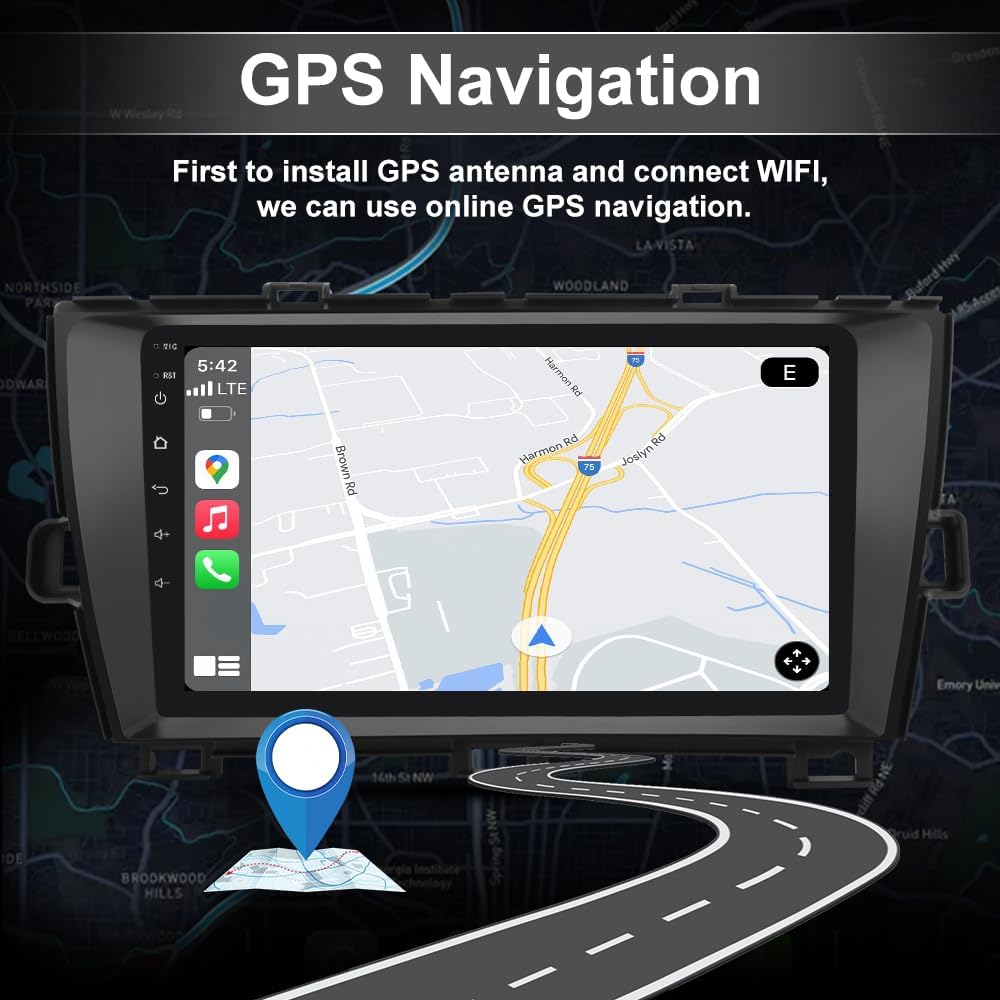 9 inch Car Radio for Toyota Prius 2010-2015, Android 13 Stereo with Wireless CarPlay Android Auto FM BT GPS SWC Backup Camera (4GB RAM+64GB ROM)