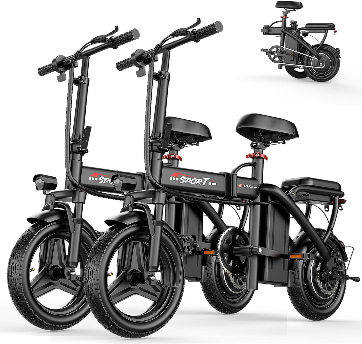Electric Bike for Adults Teens, 800/1200W Peak Folding Ebike, 22/25MPH & 30/45 Miles Range, 14" Commuting Ebike with Dual Suspension & Dual Brake, 3-Speed Modes, Portable Electric Mini Bike