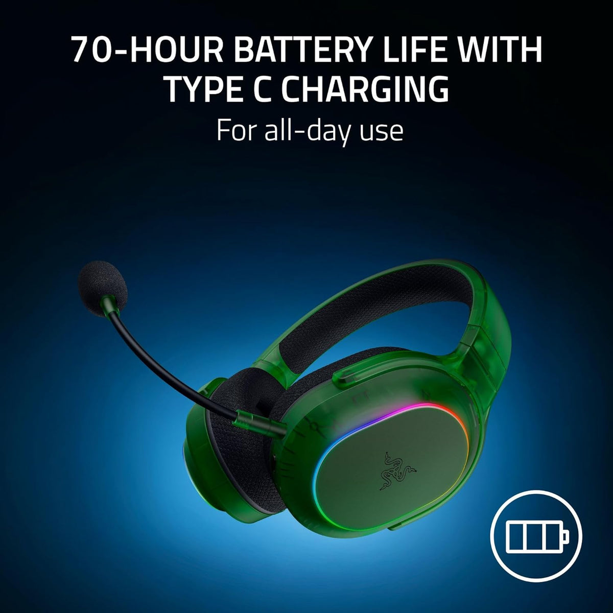 Razer Barracuda X Chroma Wireless Gaming Headset: 2.4GHz Wireless & Bluetooth - Lightweight - RGB - 40mm Drivers - Cardioid Mic - 70 Hr Battery - For PC, Mac, PS5, Switch 2, Smartphone - Phantom Green