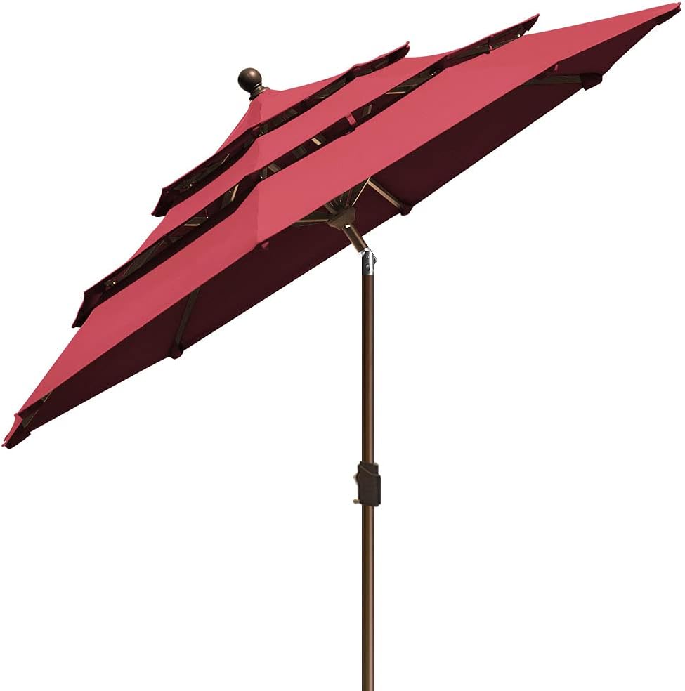 EliteShade USA 10-Year-Non-Fading 9ft 3-Tier Market Patio Umbrella, Commercial Grade Outdoor Table Umbrella with Crank Open, Windproof & UPF 50+ UV Protection, Heavy Duty Ventilation for Garden, Deck, Pool, Backyard, Beach & Bistro, Burgundy