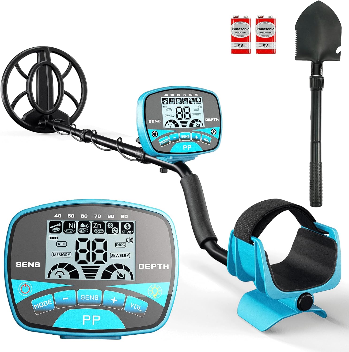Metal Detector for Adults & Kids Professional Cordless Gold Detector 5 Modes, Advanced DSP Chip, Adjustable Length, Backlight LCD Display, 10" Waterproof Search Coil - Blue