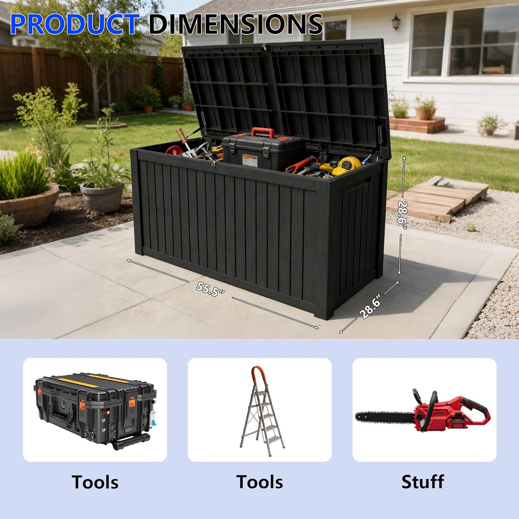 200 Gallon Outdoor Storage Box Resin Deck Box All Weather Waterproof Large Lockable Storage Container Deck Box for Patio Furniture, Garden Tools, Lockable, Black