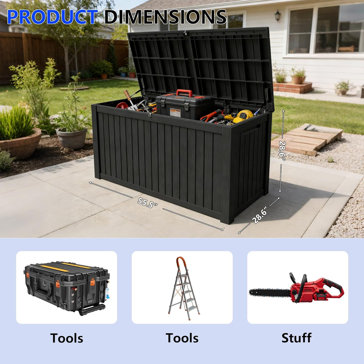 200 Gallon Outdoor Storage Box Resin Deck Box All Weather Waterproof Large Lockable Storage Container Deck Box for Patio Furniture, Garden Tools, Lockable, Black