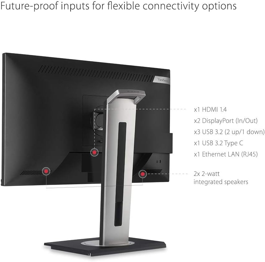 ViewSonic VG2456 24 Inch 1080p Monitor with USB 3.2 Type C Docking Built-in Gigabit Ethernet and 40 Degree Tilt Ergonomics for Home and Office (Renewed)