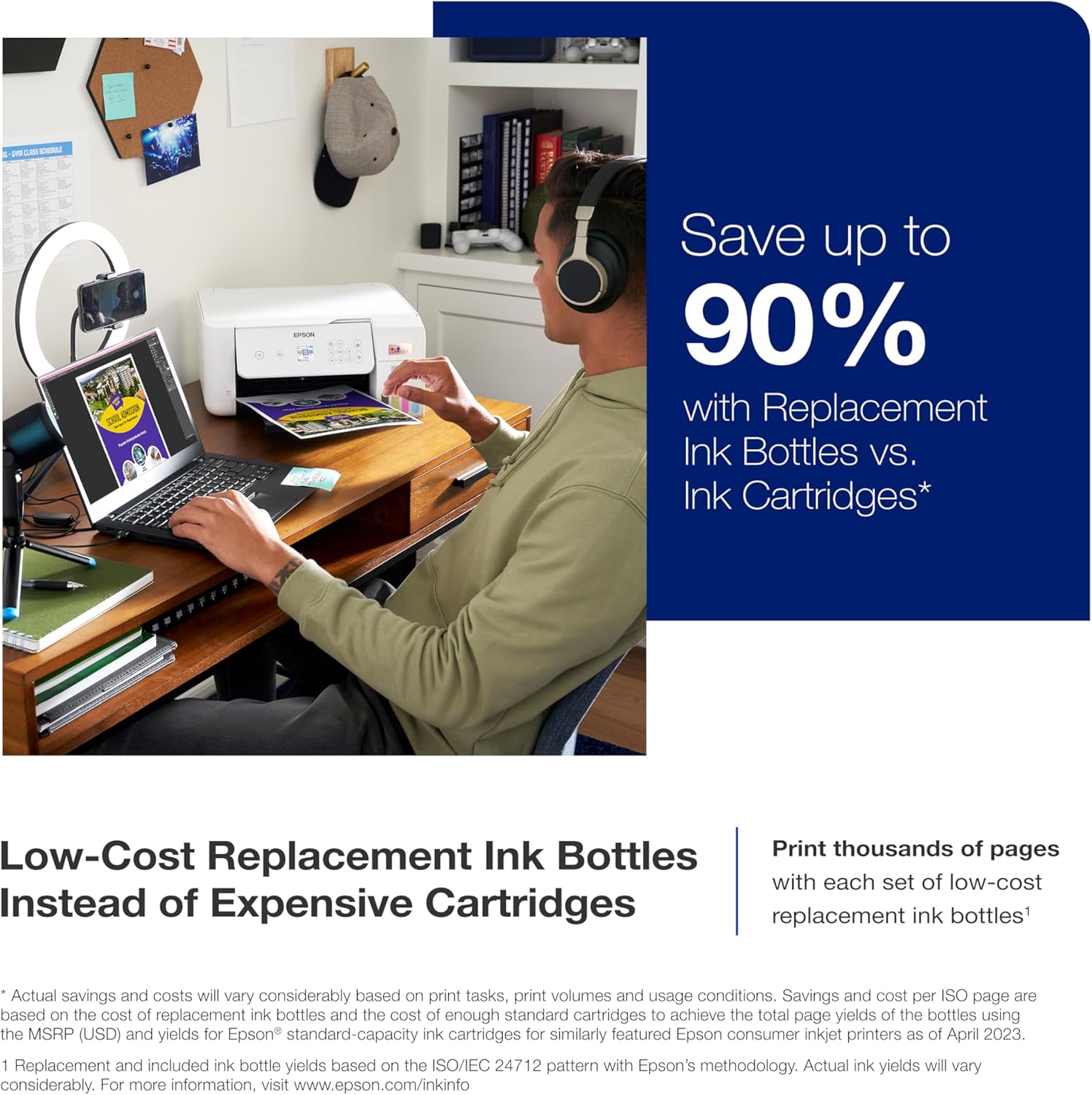 Epson EcoTank ET-2800 Wireless Color All-in-One Cartridge-Free Supertank Printer & 522 EcoTank Ink Ultra-high Capacity Bottle Black (T522120-S)