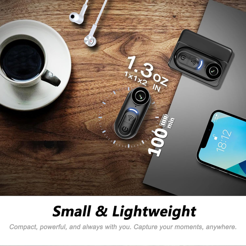 4K Mini Body Camera with 6-Axis Stabilization, 128GB Wearable Camera with Audio, Waterproof Thumb Action Camera, Hands-Free Body Cam for Cycling Travel Outdoor Adventures
