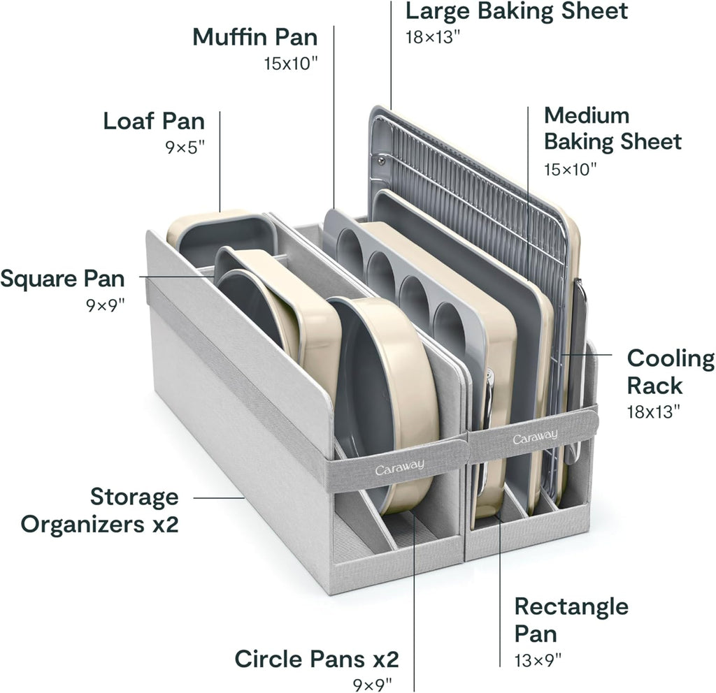 Caraway 23-Piece Nonstick Ceramic Cookware & Bakeware Set – Pots, Frying Pans, Lids, Baking Sheets, Pans, Cooling Rack & Storage – Oven Safe, Non-Toxic – Compatible with All Stovetops - Cream