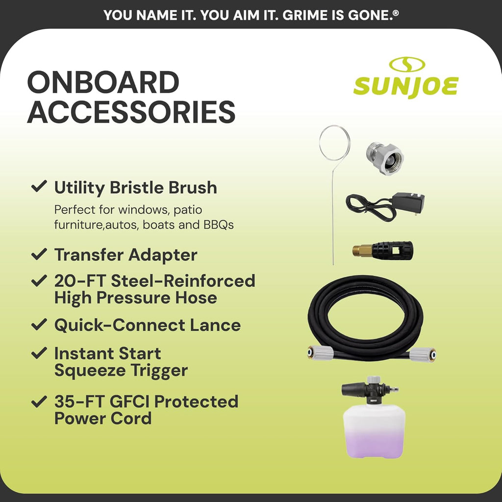 Sun Joe SPX3000-XT XTREAM 2,200 PSI Pressure Washer with 14.9A Motor, Includes 4 Quick-Connect Nozzles, High-Pressure Hose, Garden Hose Adapter, and 35-Foot Power Cord