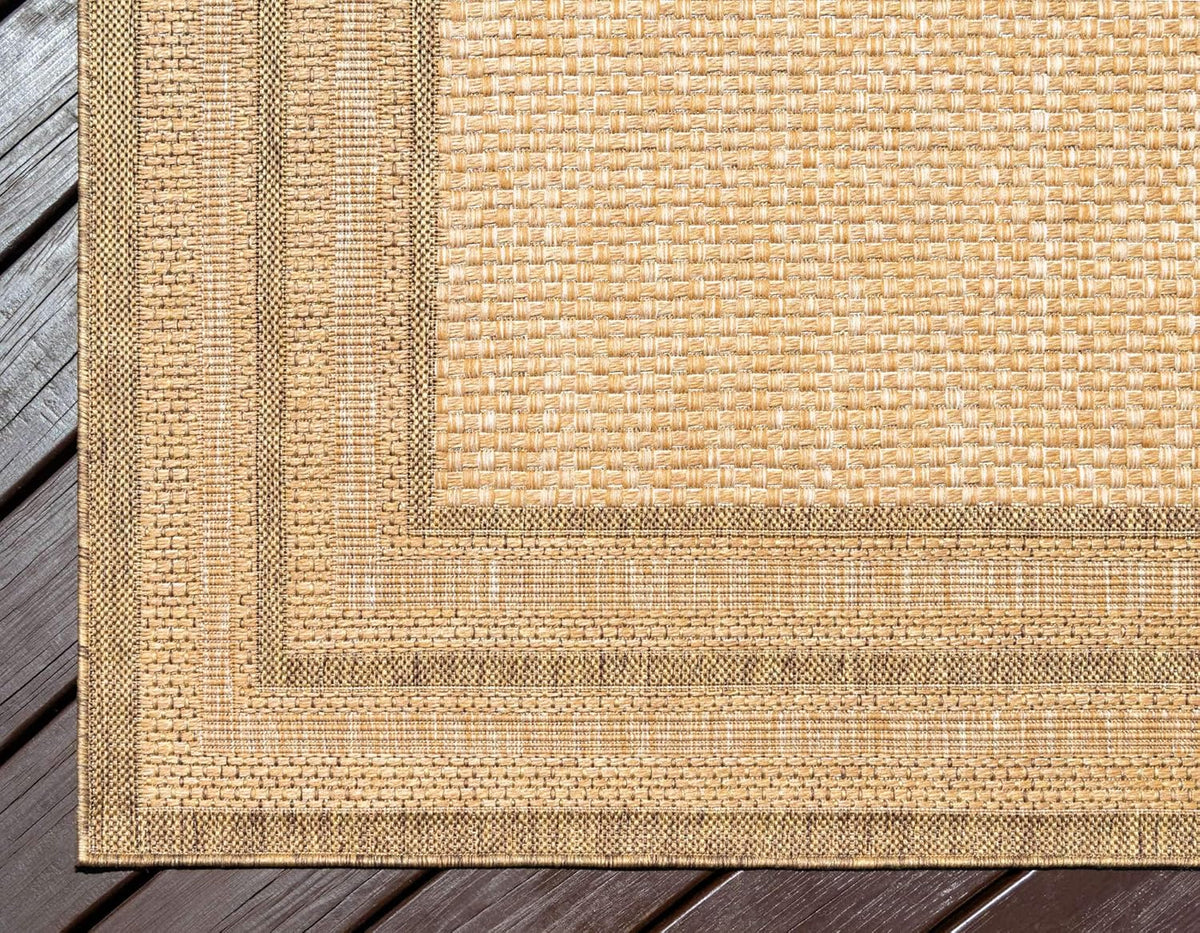 Unique Loom Outdoor Border Collection Area Rug - Multi Border (7' 1" x 10' Rectangle Tan/Light Brown)