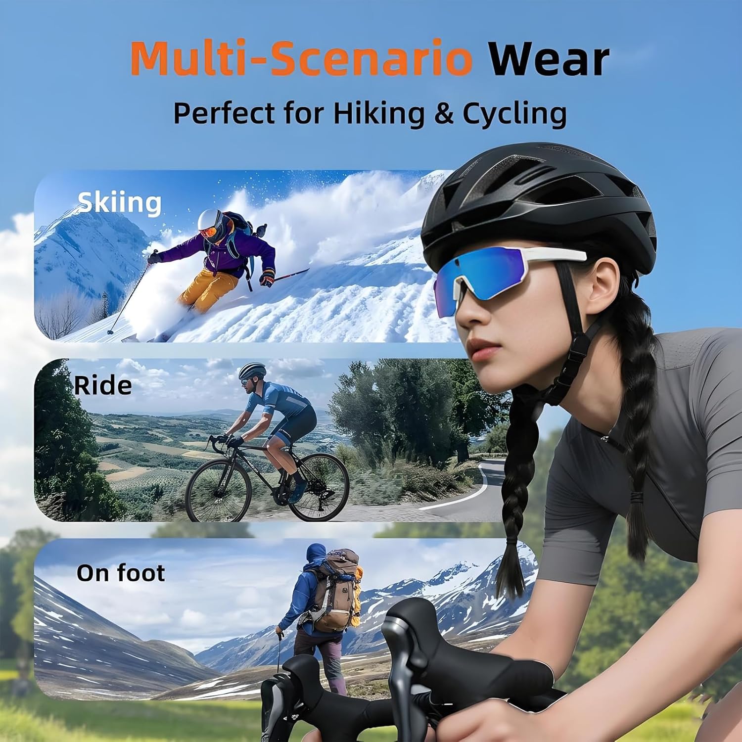 AI Smart Glasses with Camera 4K, 8MP HD Video Recording Glasses with Camera, Built-in Storage(No SD Card Needed), Wearable Tech Bluetooth Sunglasses for Outdoor Sports Cycling/Skiing/Baseball (Orange)