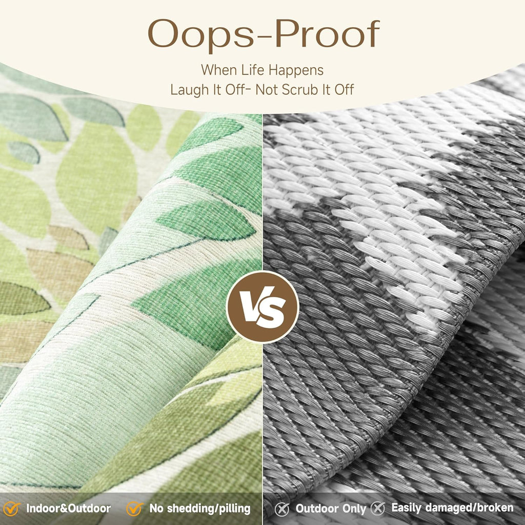 8x10 Indoor Outdoor Area Rug Washable Patio Rug Green Non Slip Non Shedding Waterproof Carpet for Living Room Bedroom Camping Porch Backyard Camping RV Balcony Poolside Deck