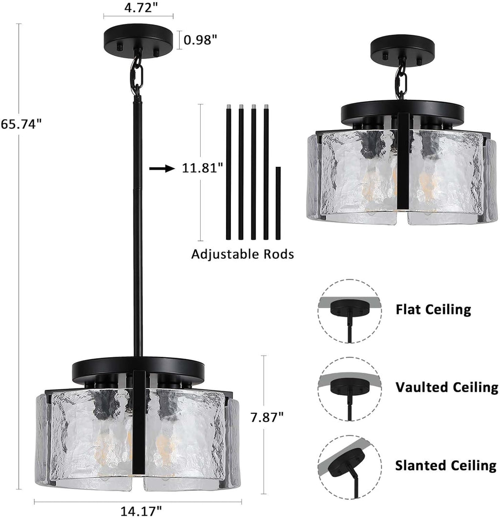 Black Chandeliers for Dining Room Light Fixture, Foyer Lighting Fixtures Pendant Lights Kitchen Island, Adjustable Glass Modern Farmhouse Chandelier for Entryway, Bedroom, Bathroom, Foyer, Living Room