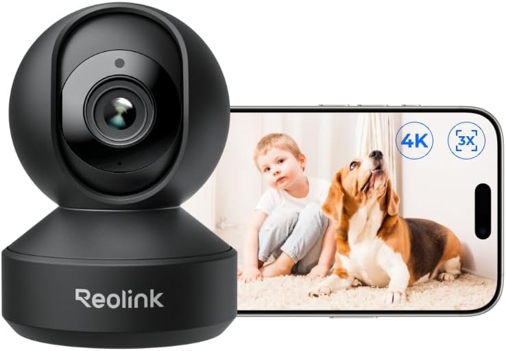 REOLINK Smart 4K UHD Pan & Tilt Dual-Band Wi-Fi 6 Indoor Security Camera with 3X Optical Zoom, Auto-Tracking, People/Pet Detection, Crying Sound Detection, Privacy Mode, Bluetooth Setup, E1 Zoom-Black