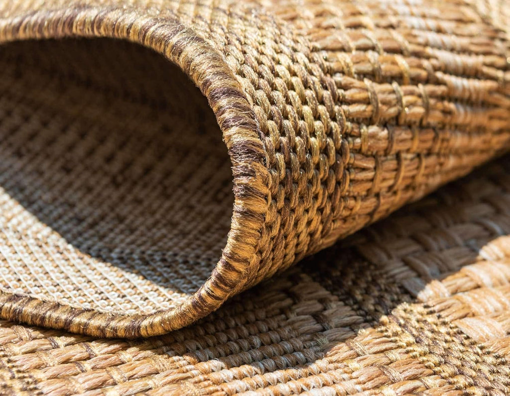 Unique Loom Outdoor Border Collection Area Rug - Multi Border (7' 1" x 10' Rectangle Tan/Light Brown)