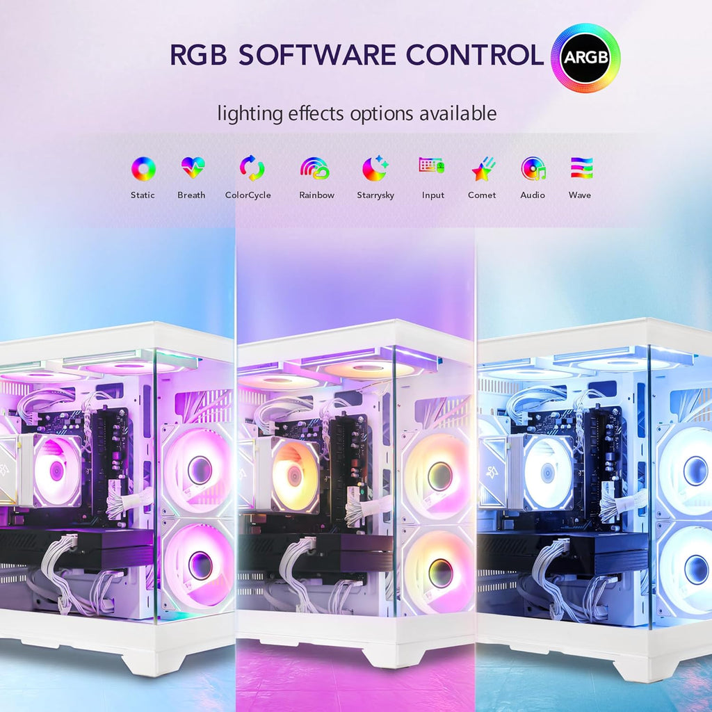Gaming PC Desktop, AMD Ryzen 5 5500 6-Core 3.6GHz, RX 6500 XT 4GB, 16GB DDR4 RAM, 1TB NVMe SSD, Software-Controlled Lighting, Windows 11, Prebuilt Gaming Computer for 1080p Gaming & Streaming, White