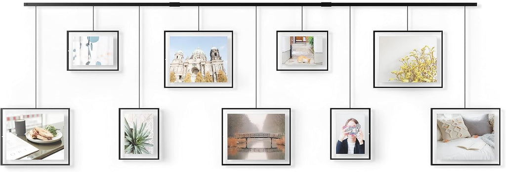 Umbra Exhibit Picture Frame Gallery Set, Adjustable Wall Collage Displays Nine Photos (Four 5x7" and Five 8x10"), Set of 9, Black