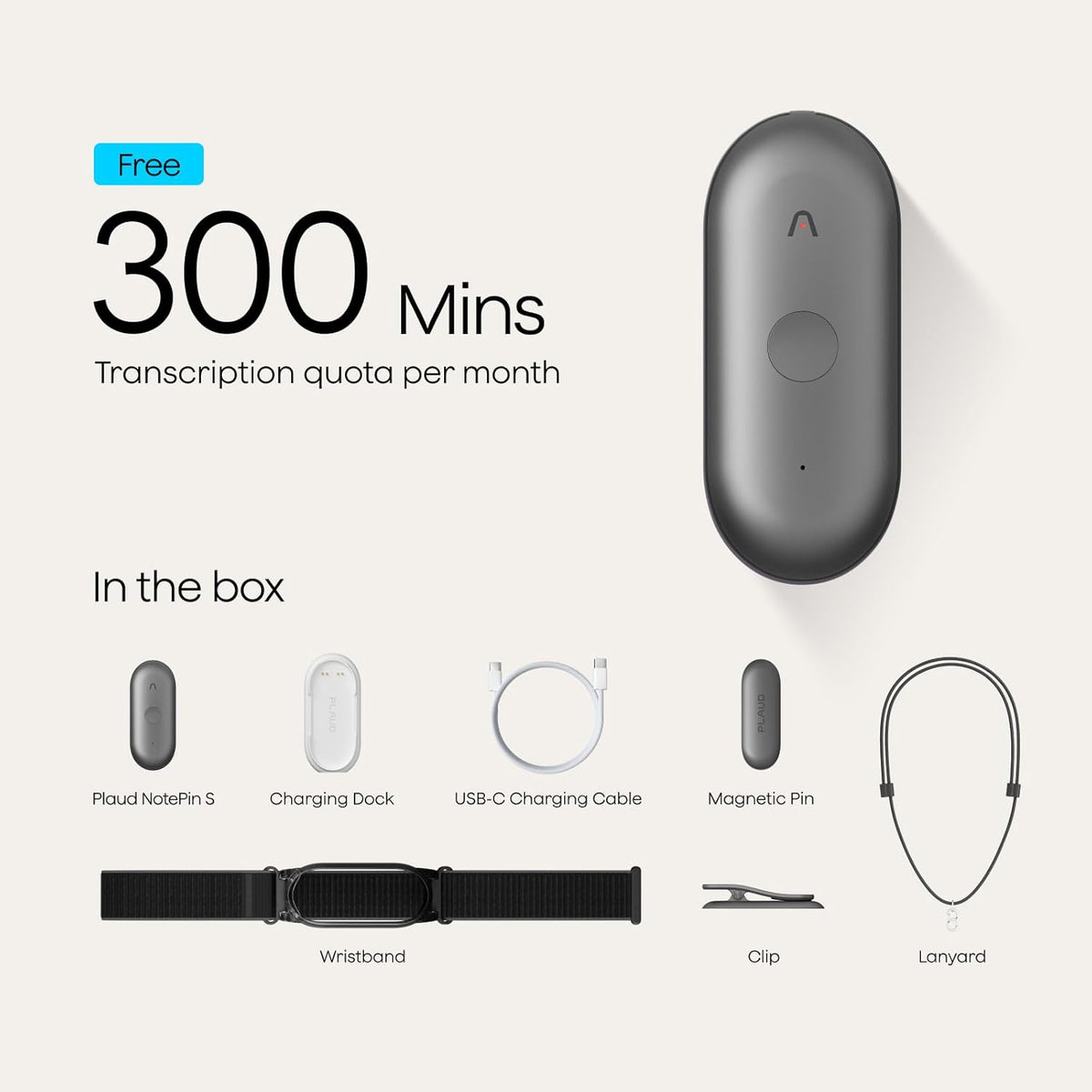 Plaud NotePin S AI Voice Recorder, Wearable AI Notetaker, AI Transcribe & Summarize, Support 112 Languages, 64GB Audio Recorder for Meetings Interviews, Professionals, Teams, with 4 Accessories