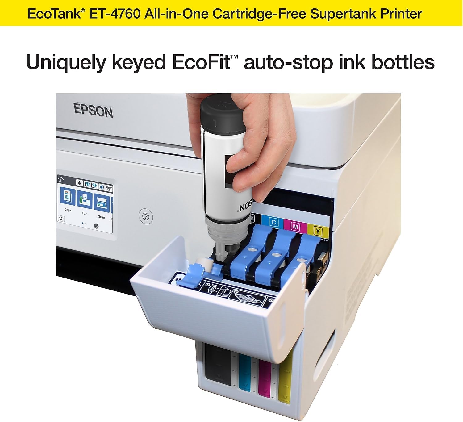 Epson EcoTank ET-4760 Wireless Color All-in-One Cartridge-Free Supertank Printer with Scanner, Copier, Fax, ADF and Ethernet - White