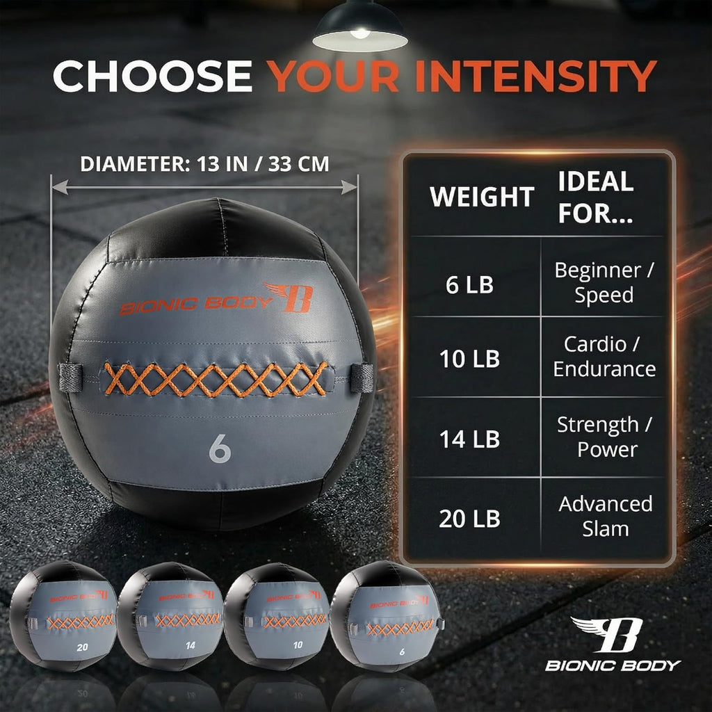 Bionic Body Soft Medicine Ball Weighted Slam Wall Ball for Cardio Workout and Core Training – Ideal for Squat, Lunge, and Partner Toss
