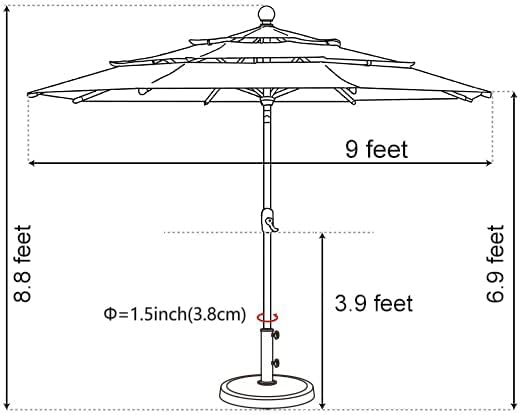 EliteShade USA 10-Year-Non-Fading 9ft 3-Tier Market Patio Umbrella, Commercial Grade Outdoor Table Umbrella with Crank Open, Windproof & UPF 50+ UV Protection, Heavy Duty Ventilation for Garden, Deck, Pool, Backyard, Beach & Bistro, Black