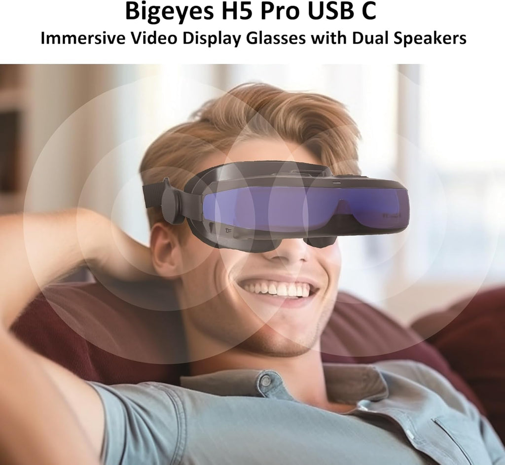 Immersive Video Glasses with Dual Speakers. USB-C Input, Easy Connect to i-Phone 15/16/17,Plug and Play, no Need APP, Lightweight Headset,Monitor,Head-Mounted Display (Bigeyes H5 Pro USB-C)