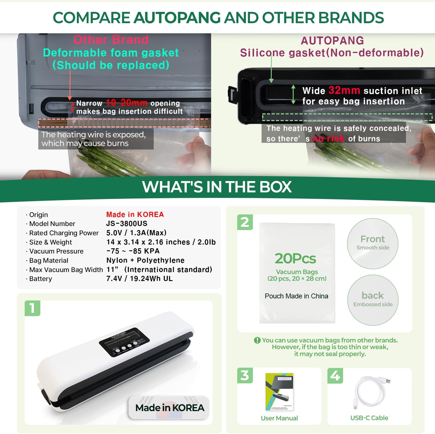 Automatic Vacuum Sealer Machine, Cordless Food Preserver with 85Kpa Suction & Pulse Mode, Durable Silicone Chamber, Includes 20 Exclusive Sealer Bags