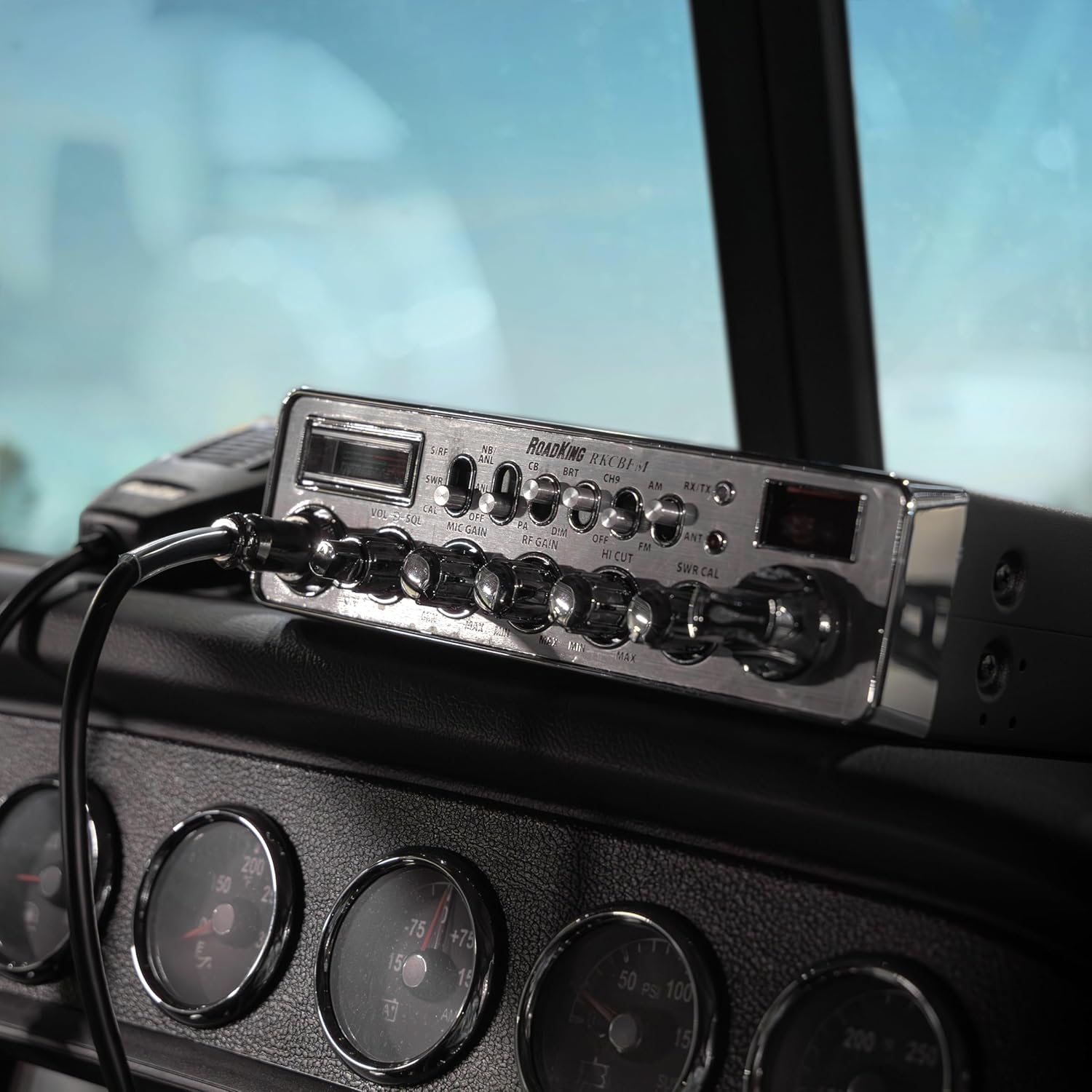 RoadKing RKCBFM Dual-Mode AM/FM CB Radio for Truckers Full 40 Channels Pro Emergency Channel CB with Noise-Cancelling Mic Large Display - Silver